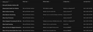Defender for Endpoint Effective Settings-Screenshot